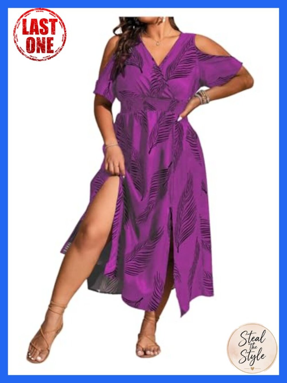 Plus Size Tropical Cold Shoulder Maxi Dress V-Neck Boho Flowy